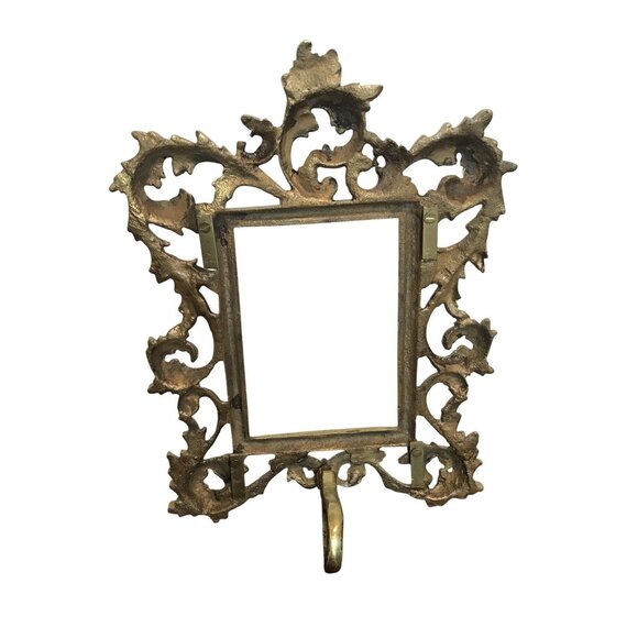 Antique Ornate Victorian Brass Picture Frame W/ Easel Stand 3.5 X 5 Photo - Picture 3 of 6